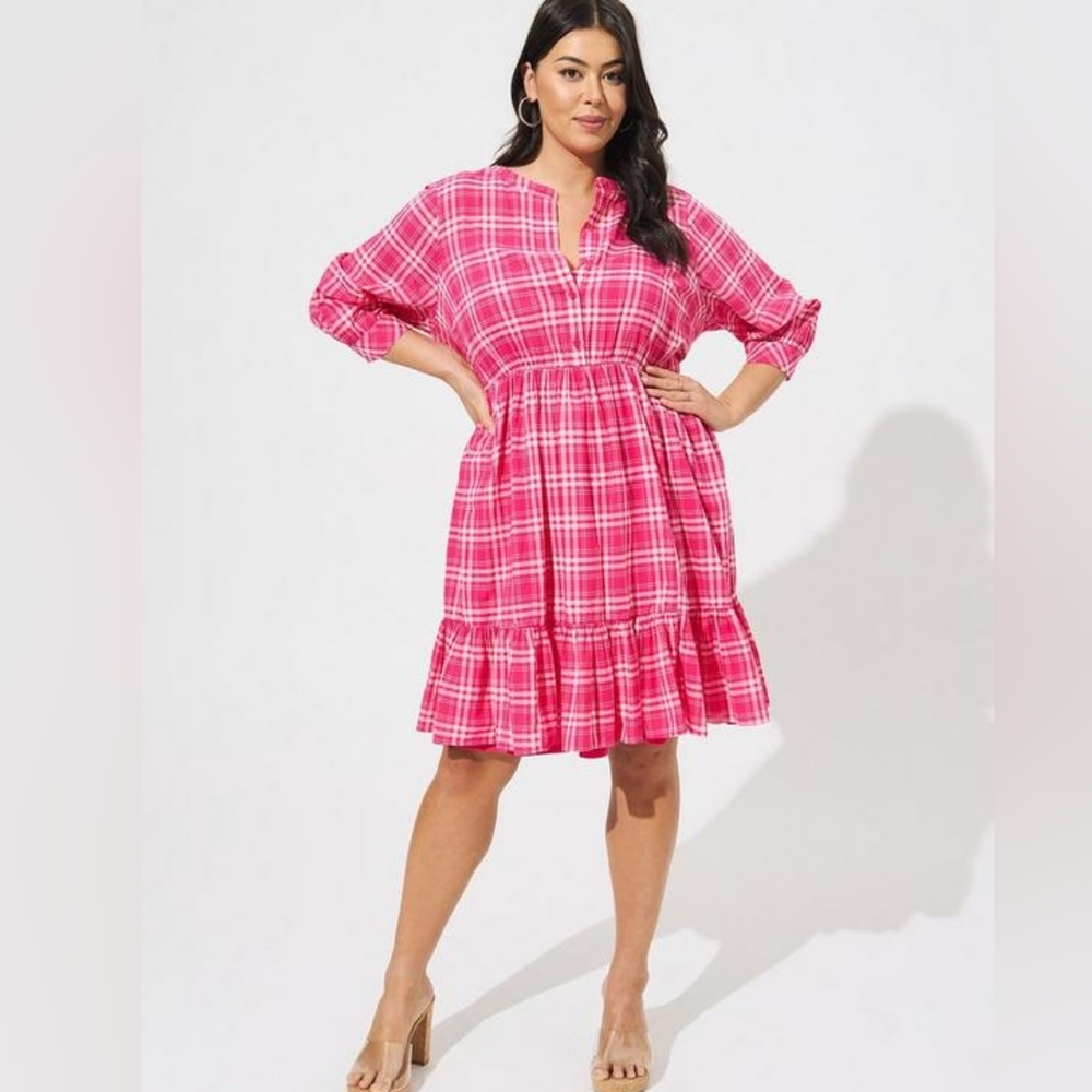 TORRID Pink Plaid Collared Dress 4 5 6